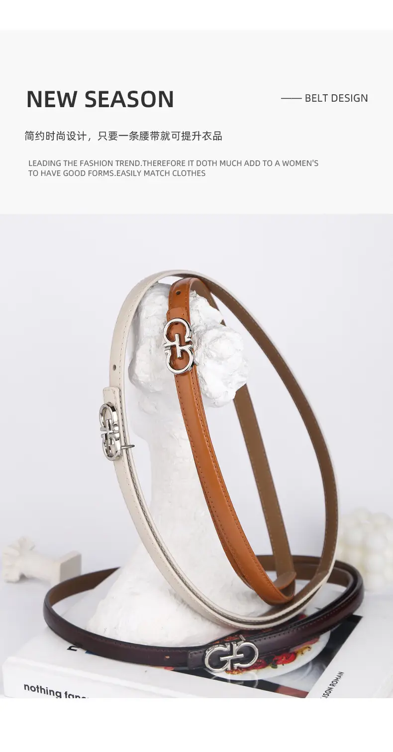 Blue Leather Belt with Gold Buckle for Women β feature 5