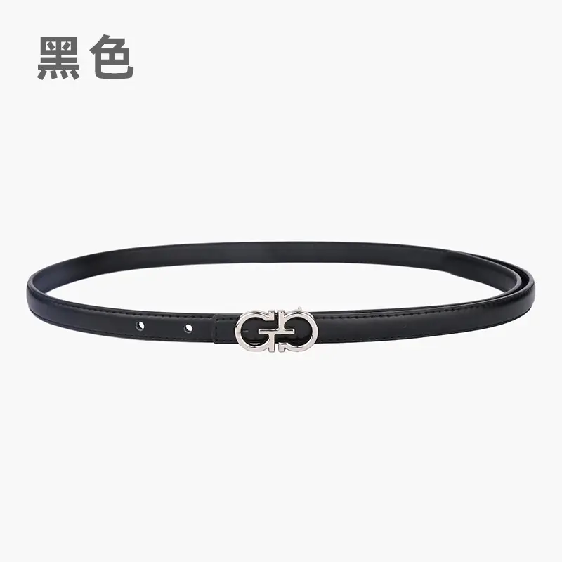Blue Leather Belt with Gold Buckle for Women