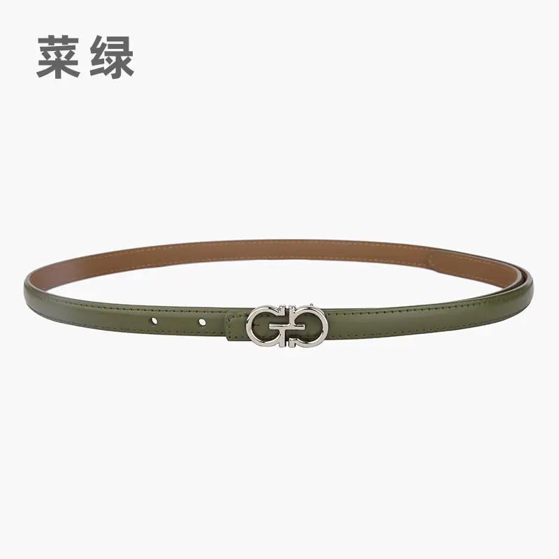 Blue Leather Belt with Gold Buckle for Women - Image 12