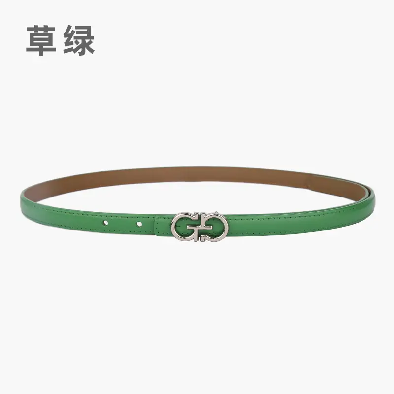 Blue Leather Belt with Gold Buckle for Women - Image 18