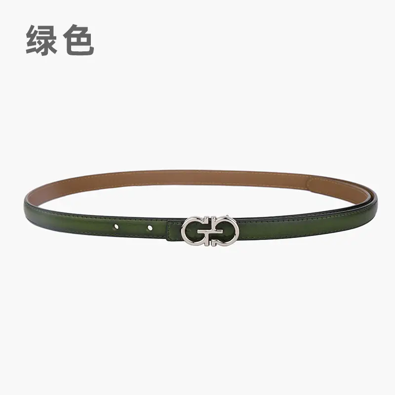 Blue Leather Belt with Gold Buckle for Women - Image 19