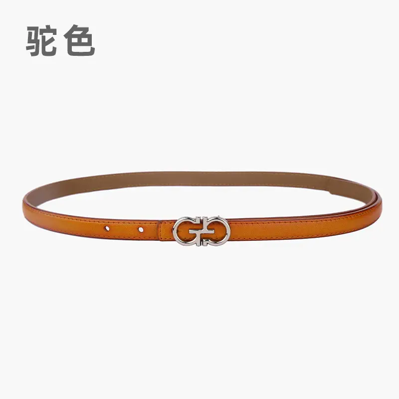 Blue Leather Belt with Gold Buckle for Women - Image 2