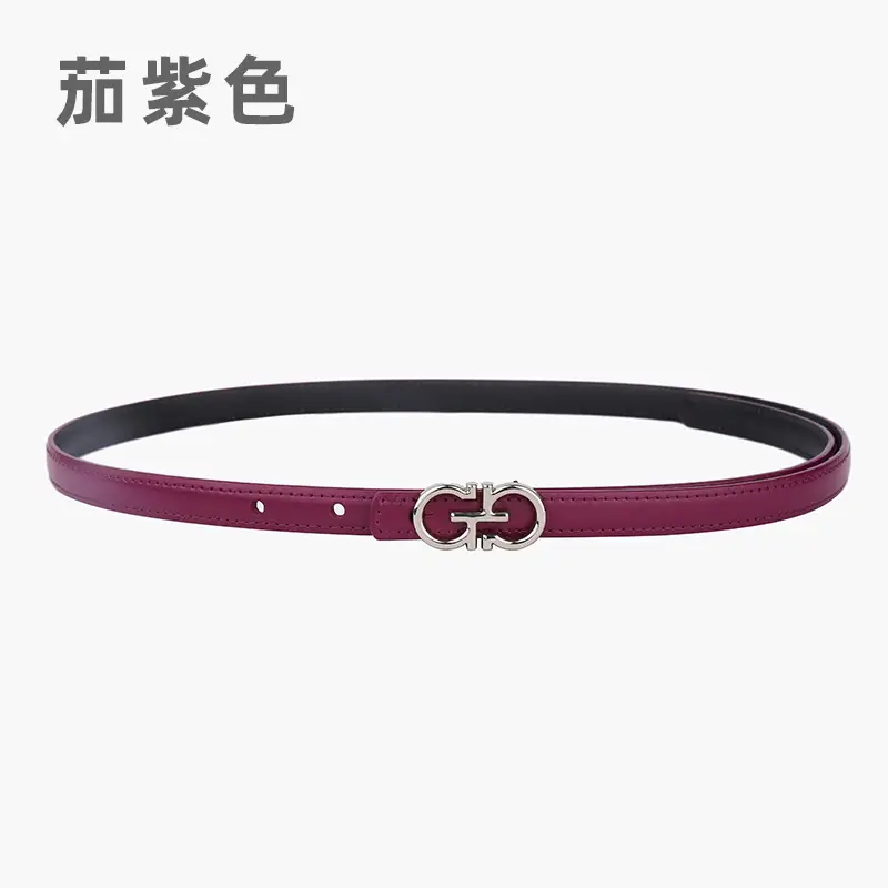 Blue Leather Belt with Gold Buckle for Women - Image 3