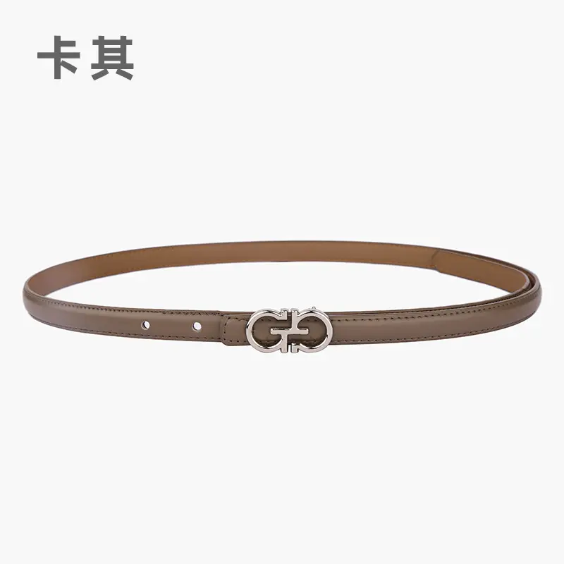 Blue Leather Belt with Gold Buckle for Women - Image 4