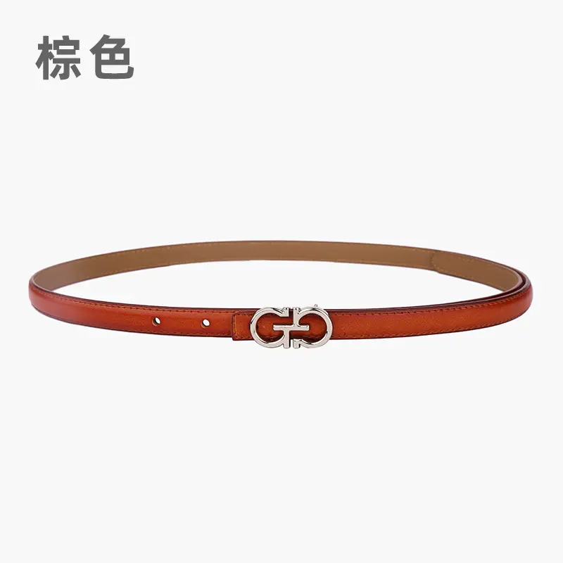 Blue Leather Belt with Gold Buckle for Women - Image 8