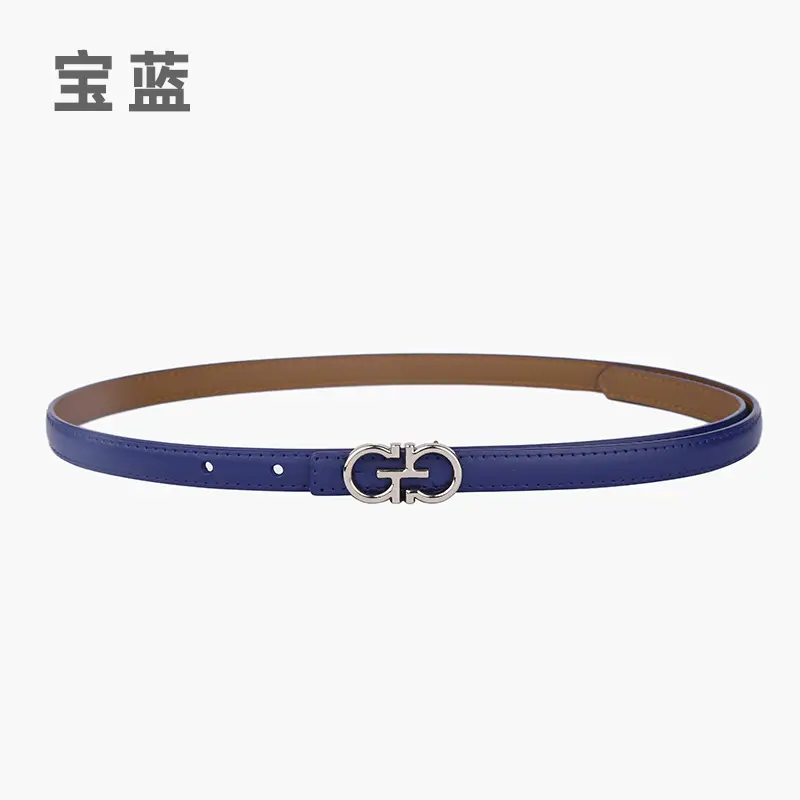 Blue Leather Belt with Gold Buckle for Women - Image 9