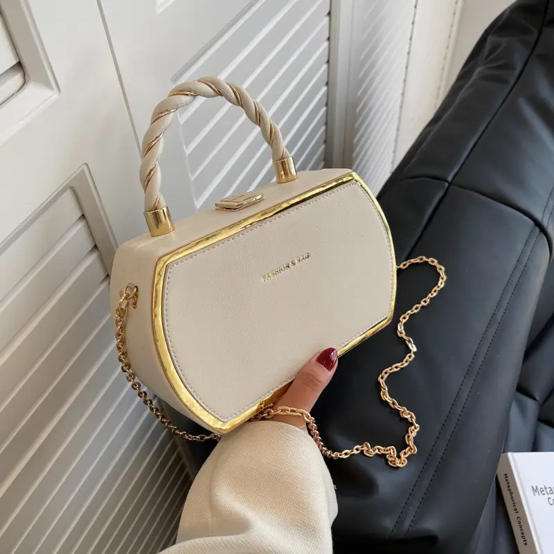 Women's Pink Chain Shoulder Bag with Gold Handle