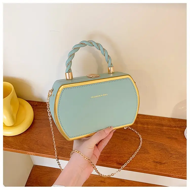 Women's Pink Chain Shoulder Bag with Gold Handle