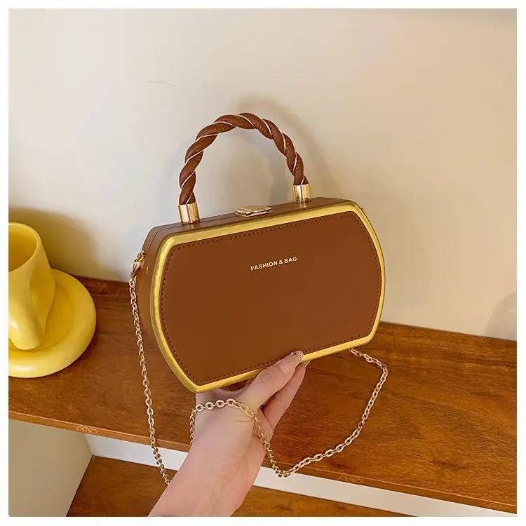 Women's Pink Chain Shoulder Bag with Gold Handle