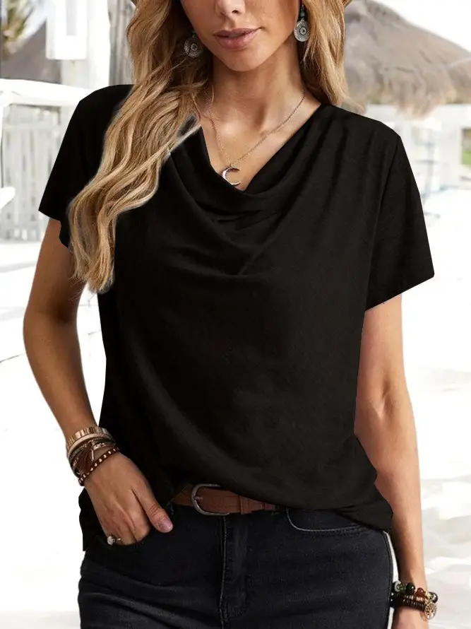 2023 Blue Cotton V-Neck Women's T-Shirt