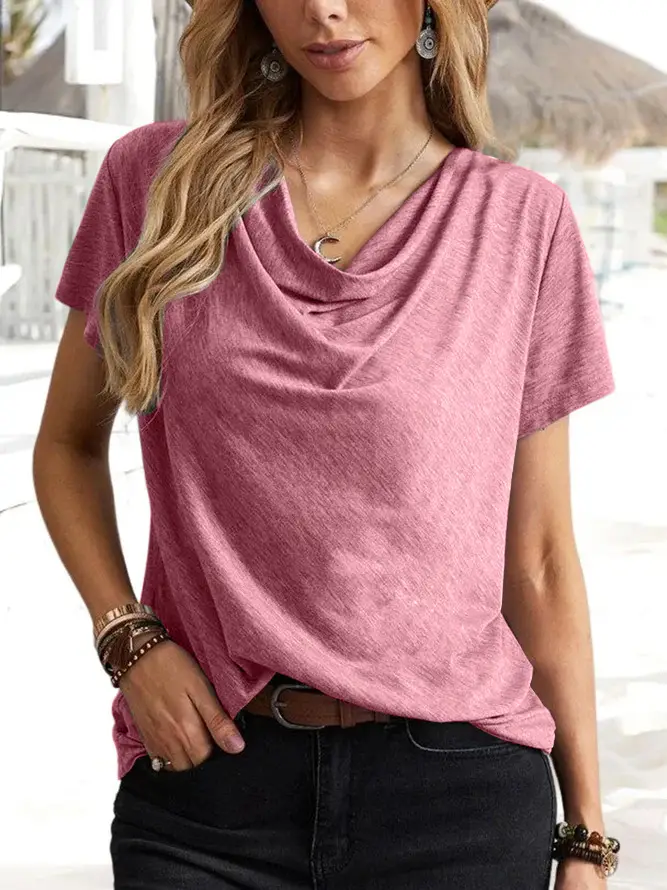 2023 Blue Cotton V-Neck Women's T-Shirt