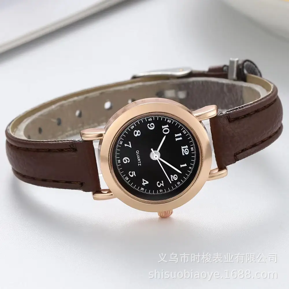 Women's Black Leather Strap Analog Watch with Rose Gold Case - Image 8