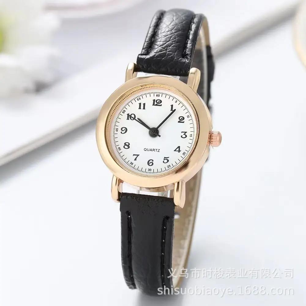 Women's Black Leather Strap Analog Watch with Rose Gold Case - Image 9