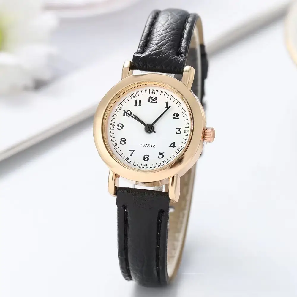 Women's Black Leather Strap Analog Watch with Rose Gold Case - Image 4