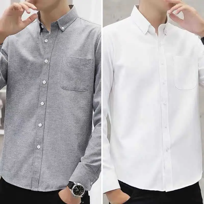 Men's Navy Blue Oxford Textile Long Sleeve Shirt - Image 34