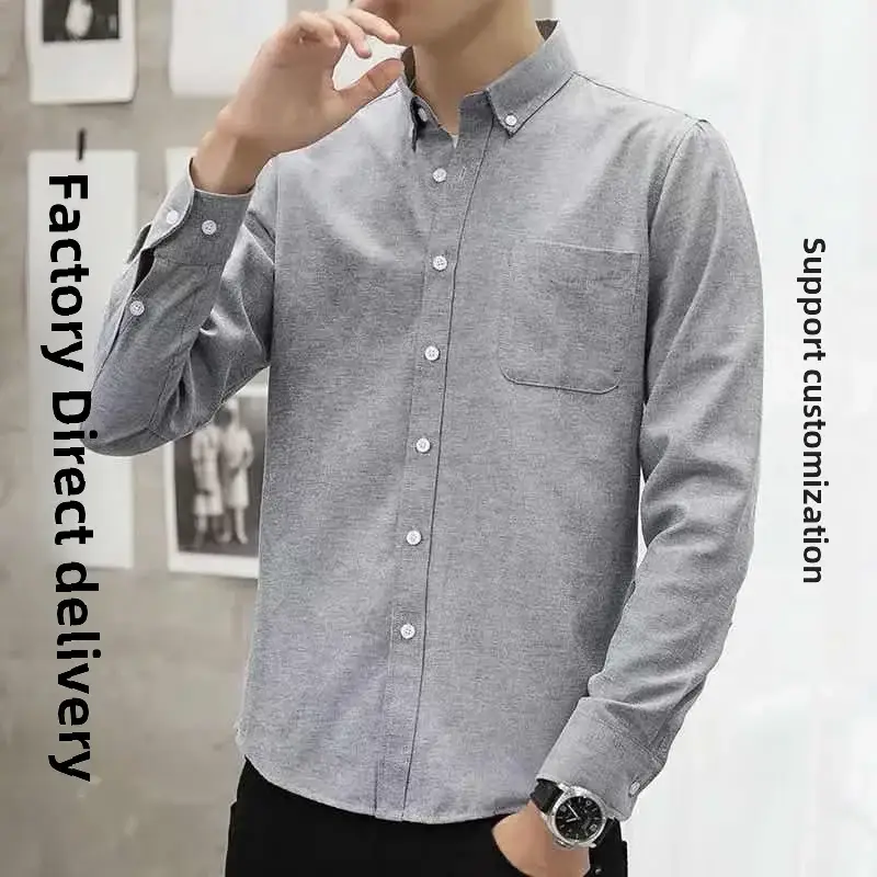Men's Navy Blue Oxford Textile Long Sleeve Shirt - Image 15