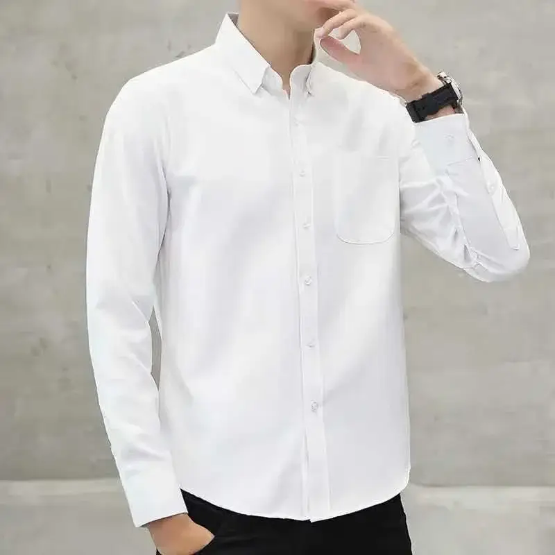 Men's Navy Blue Oxford Textile Long Sleeve Shirt - Image 5