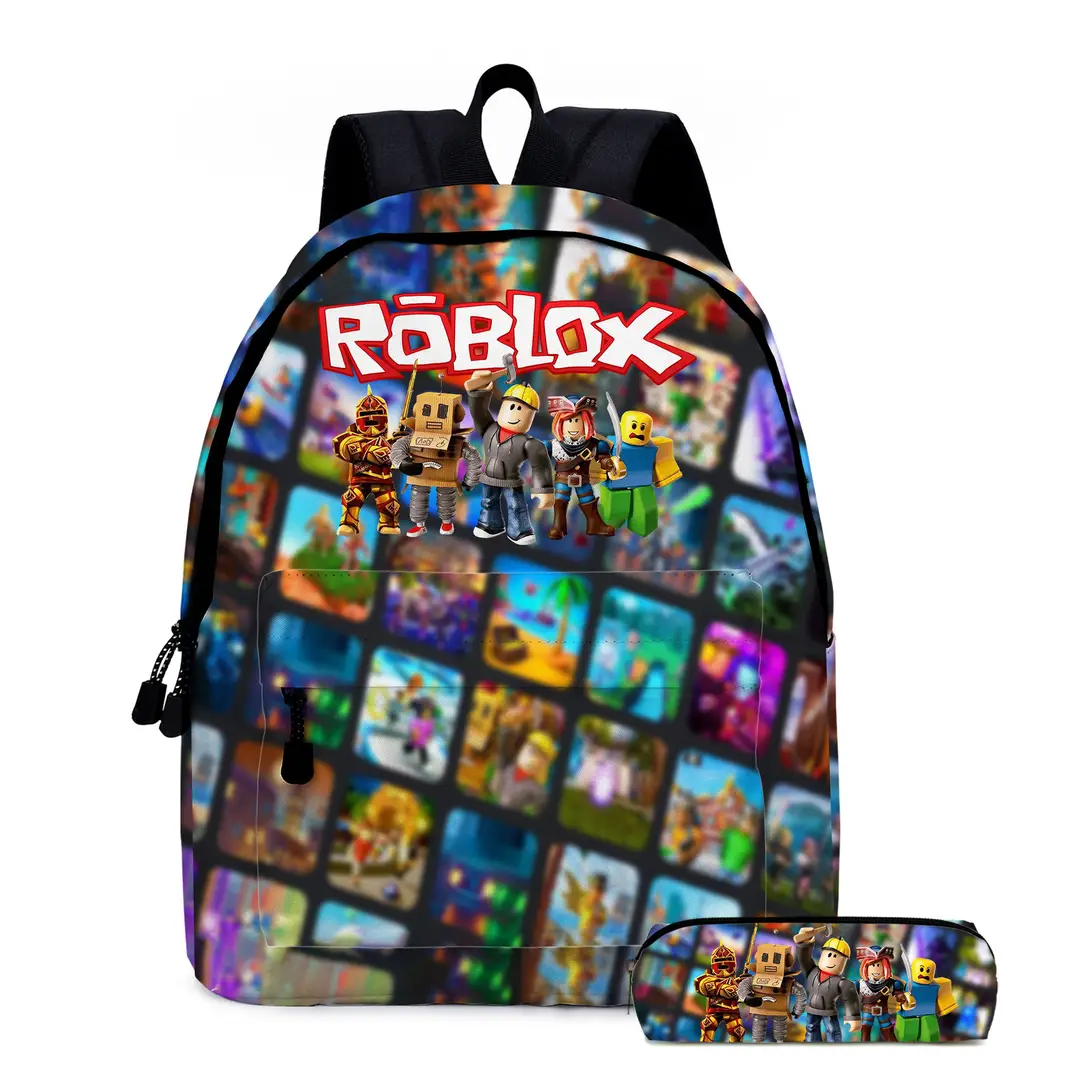 roblox Backpack Primary and Middle School Schoolbag Children's Backpack Cartoon Cartoon Backpack Lunch Bag Pencil Bag