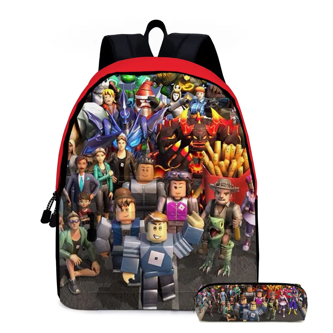 roblox Backpack Primary and Middle School Schoolbag Children's Backpack Cartoon Cartoon Backpack Lunch Bag Pencil Bag