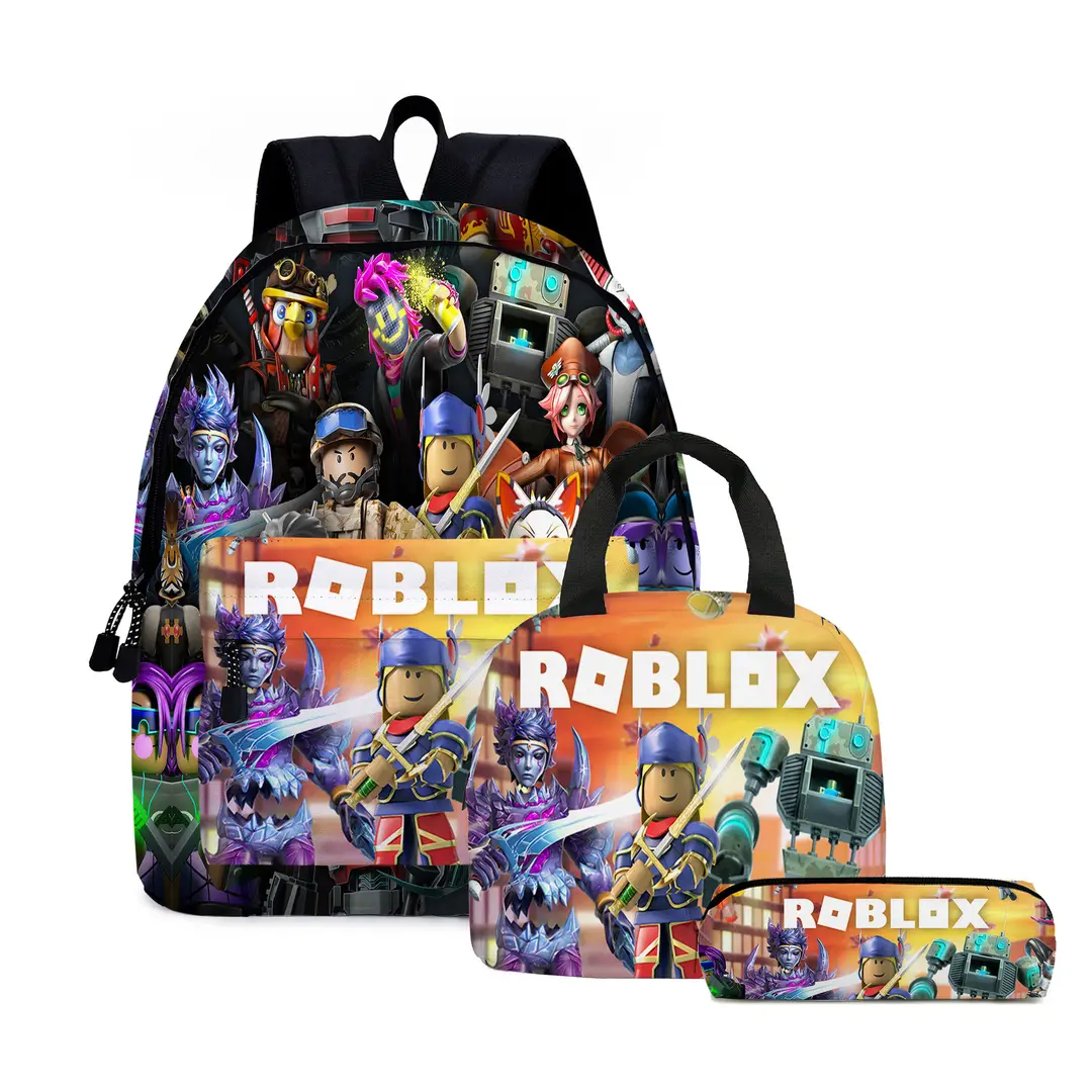 roblox Backpack Primary and Middle School Schoolbag Children's Backpack Cartoon Cartoon Backpack Lunch Bag Pencil Bag