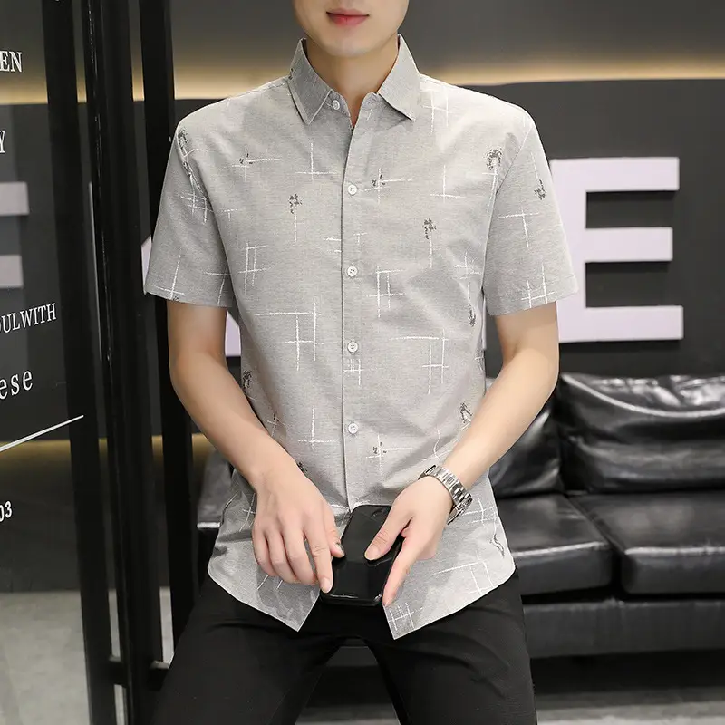 Men Korean Style Short Sleeve Shirt with Star Print