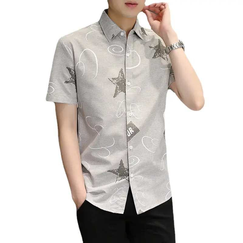 Men Korean Style Short Sleeve Shirt with Star Print