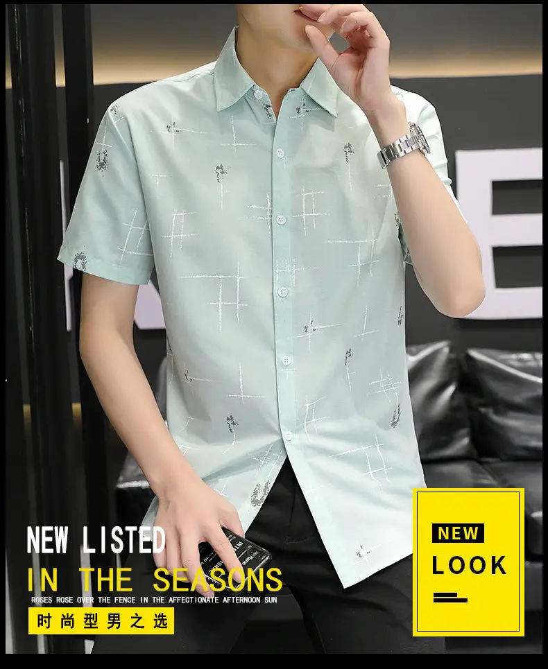 Men Korean Style Short Sleeve Shirt with Star Print — feature 15