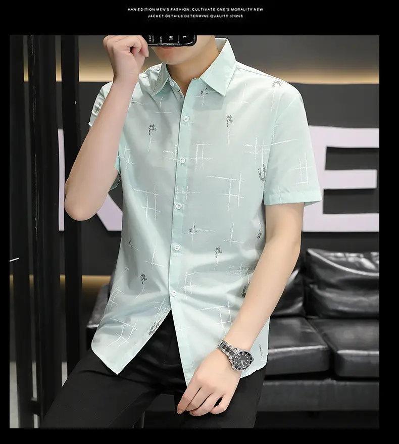 Men Korean Style Short Sleeve Shirt with Star Print — feature 18