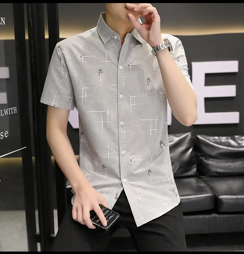 Men Korean Style Short Sleeve Shirt with Star Print — feature 19