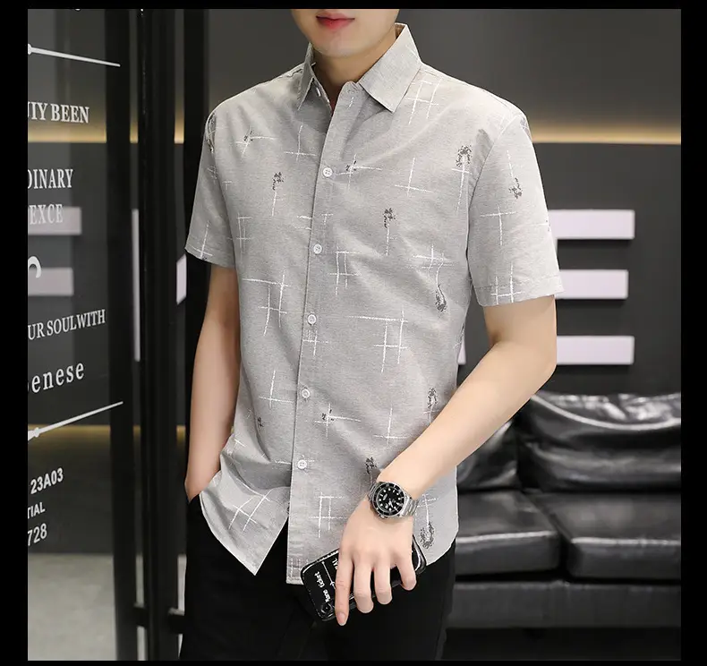 Men Korean Style Short Sleeve Shirt with Star Print — feature 20