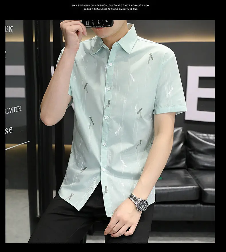 Men Korean Style Short Sleeve Shirt with Star Print — feature 22