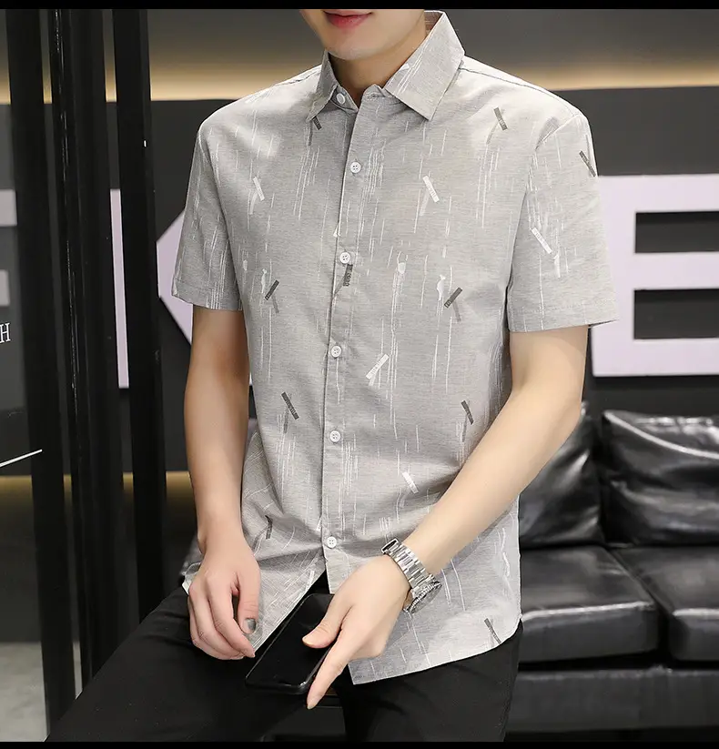 Men Korean Style Short Sleeve Shirt with Star Print — feature 24