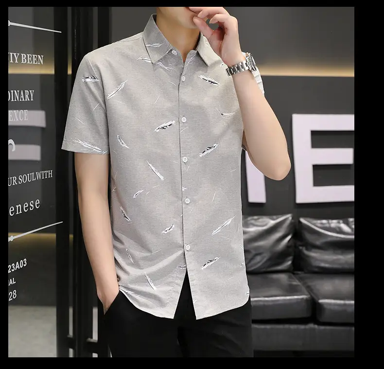Men Korean Style Short Sleeve Shirt with Star Print — feature 27