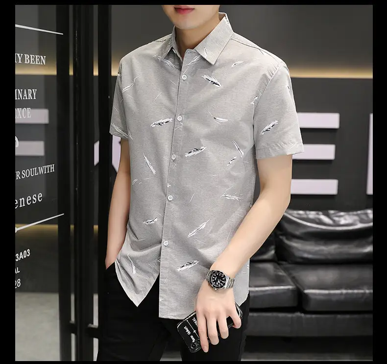 Men Korean Style Short Sleeve Shirt with Star Print — feature 28