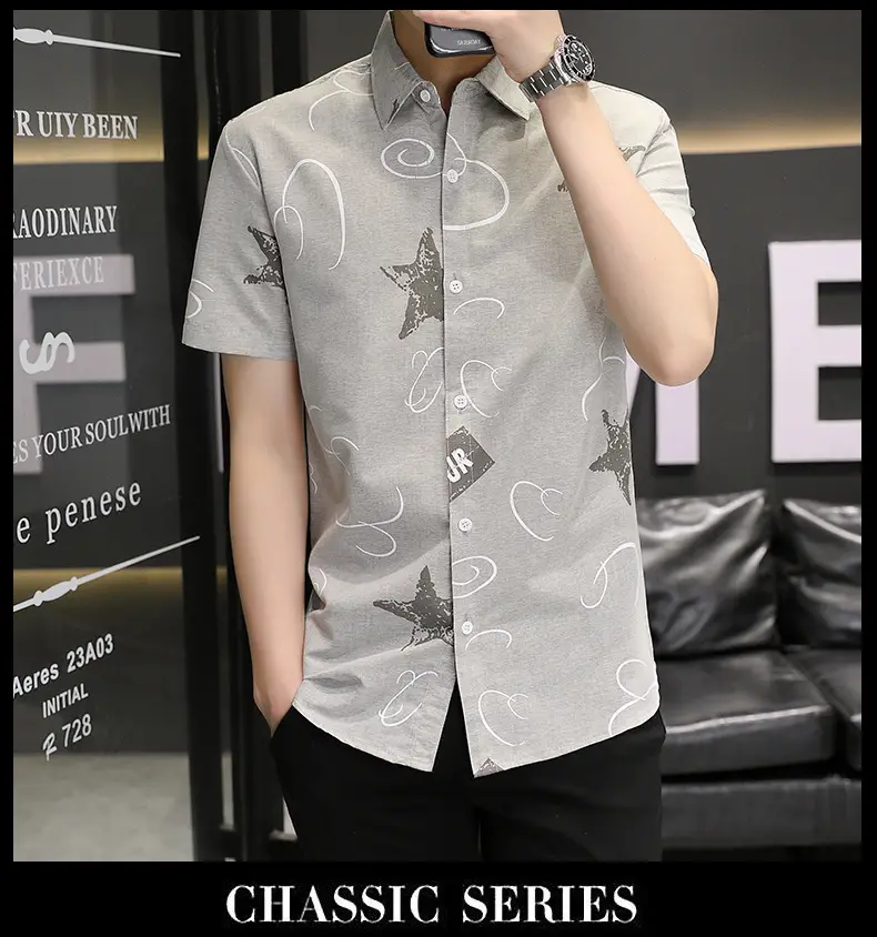 Men Korean Style Short Sleeve Shirt with Star Print — feature 29