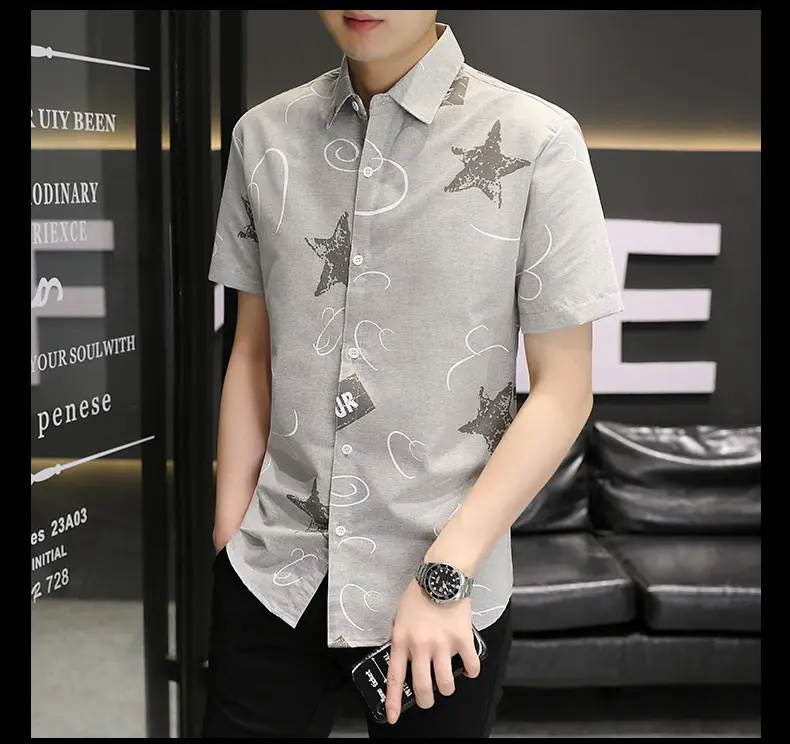 Men Korean Style Short Sleeve Shirt with Star Print — feature 30