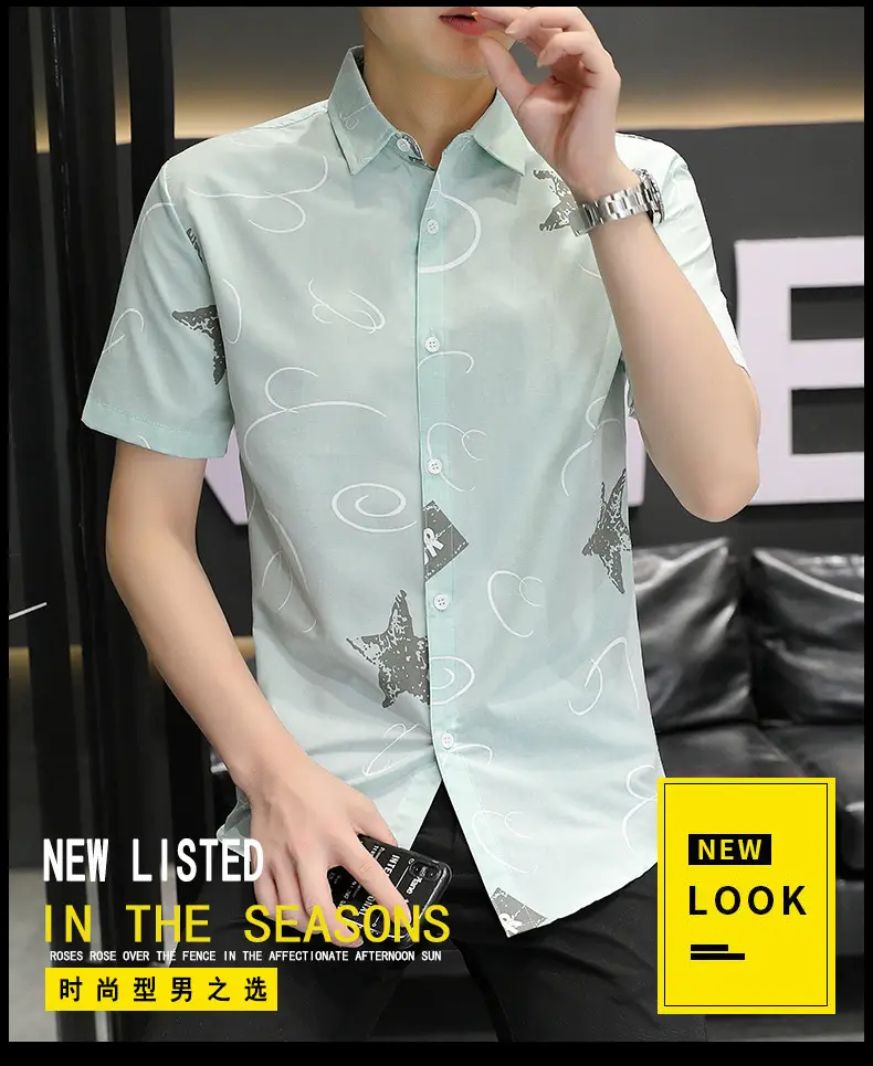 Men Korean Style Short Sleeve Shirt with Star Print — feature 31