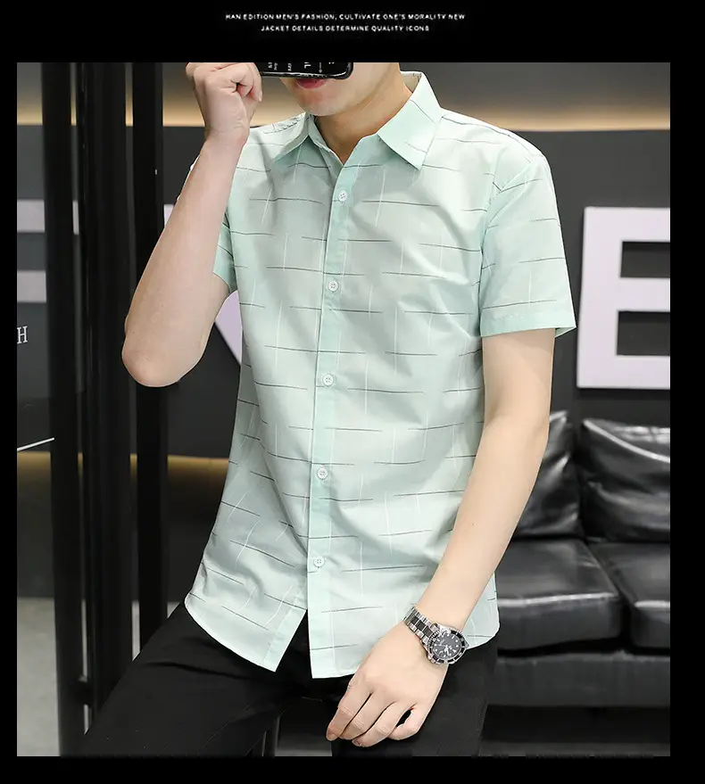 Men Korean Style Short Sleeve Shirt with Star Print — feature 34