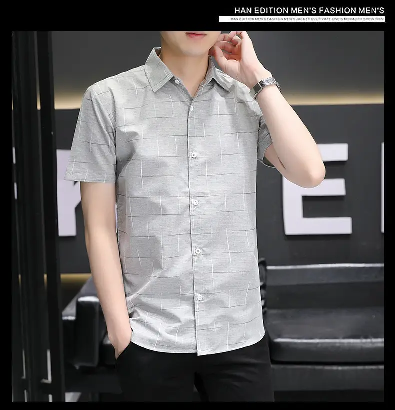 Men Korean Style Short Sleeve Shirt with Star Print — feature 36