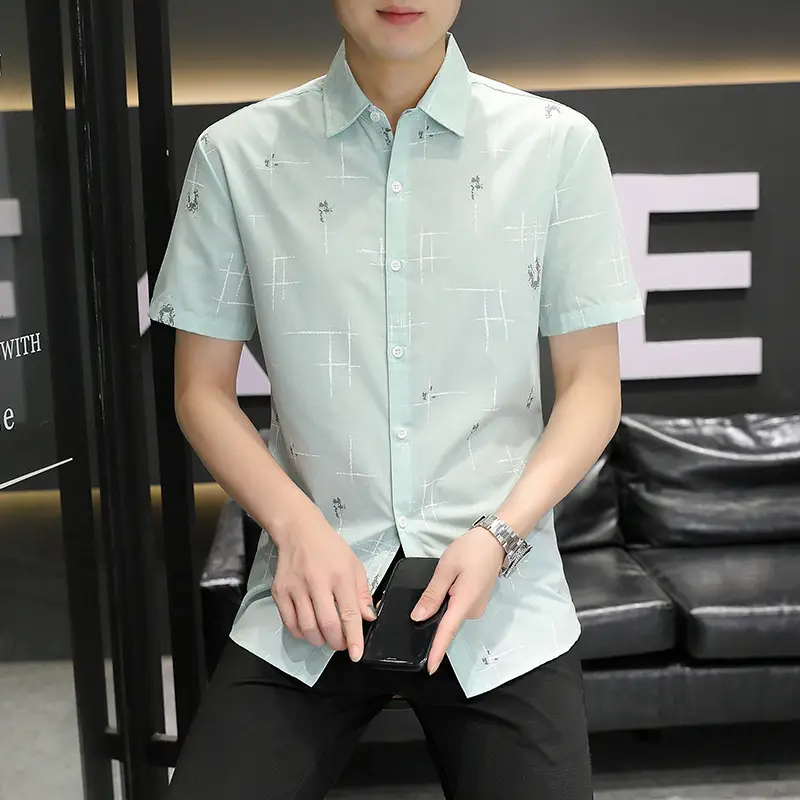 Men Korean Style Short Sleeve Shirt with Star Print