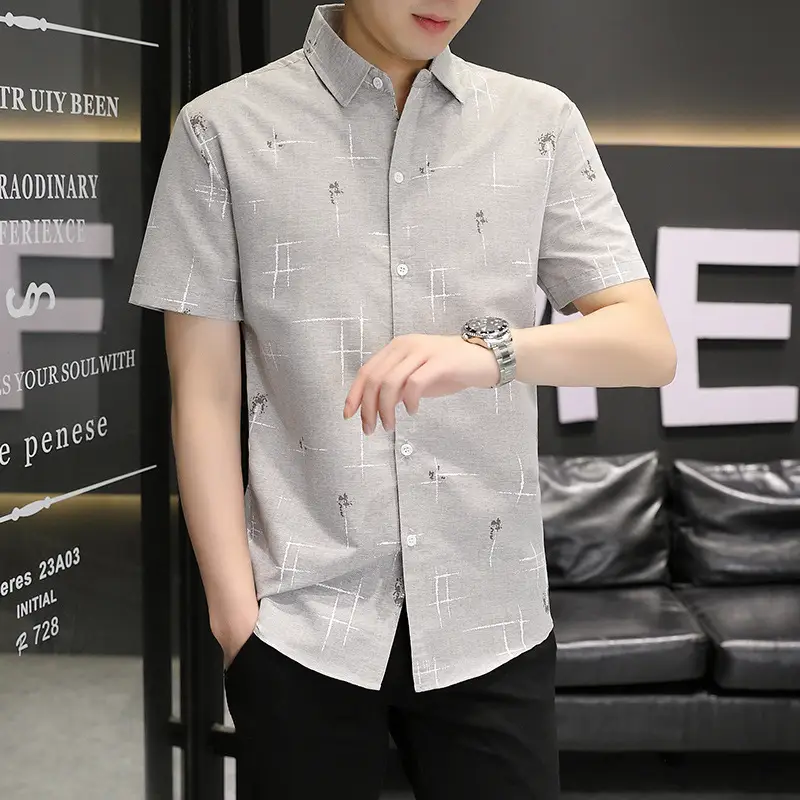Men Korean Style Short Sleeve Shirt with Star Print