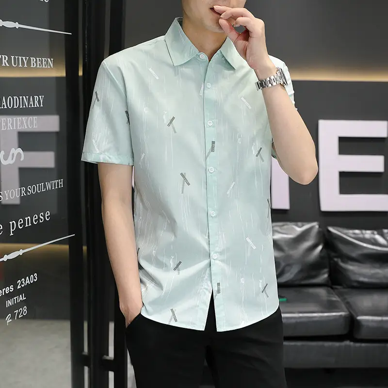 Men Korean Style Short Sleeve Shirt with Star Print