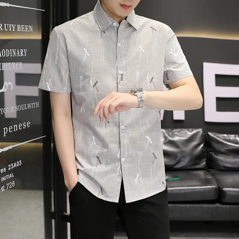 Men Korean Style Short Sleeve Shirt with Star Print