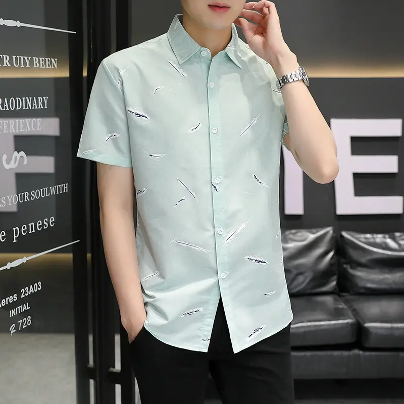 Men Korean Style Short Sleeve Shirt with Star Print