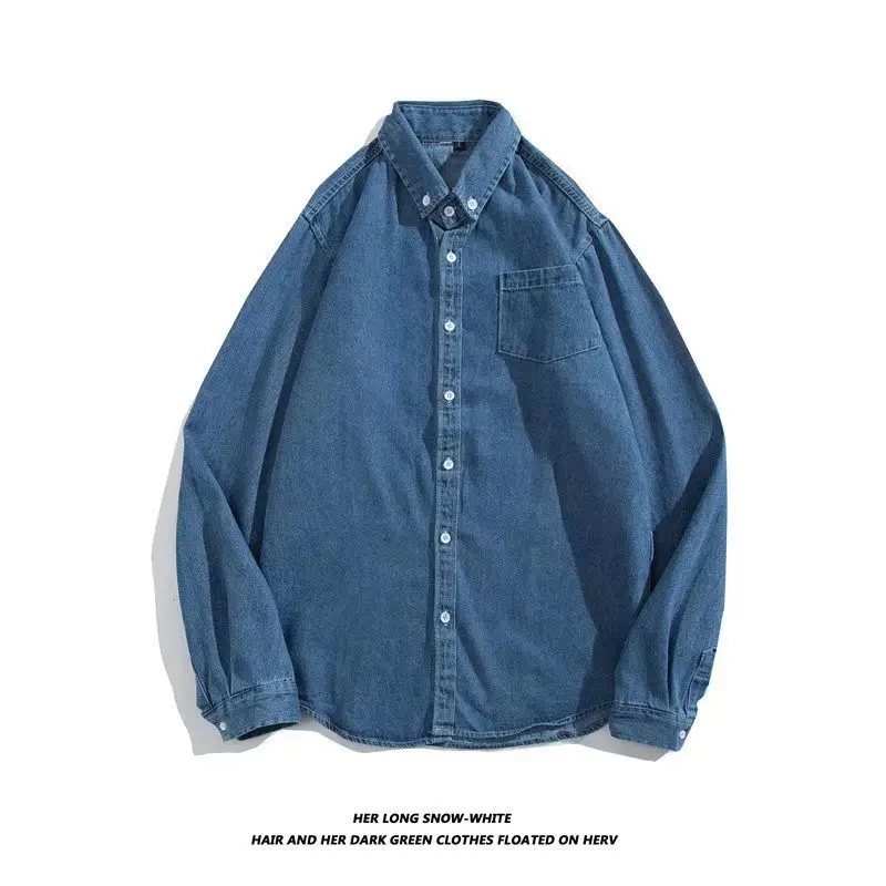 Men's Blue Denim Long Sleeve Button Shirt - Image 5