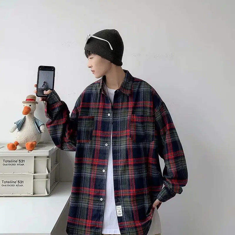 Men's Plaid Oversize Shirt with Salt Coat Design