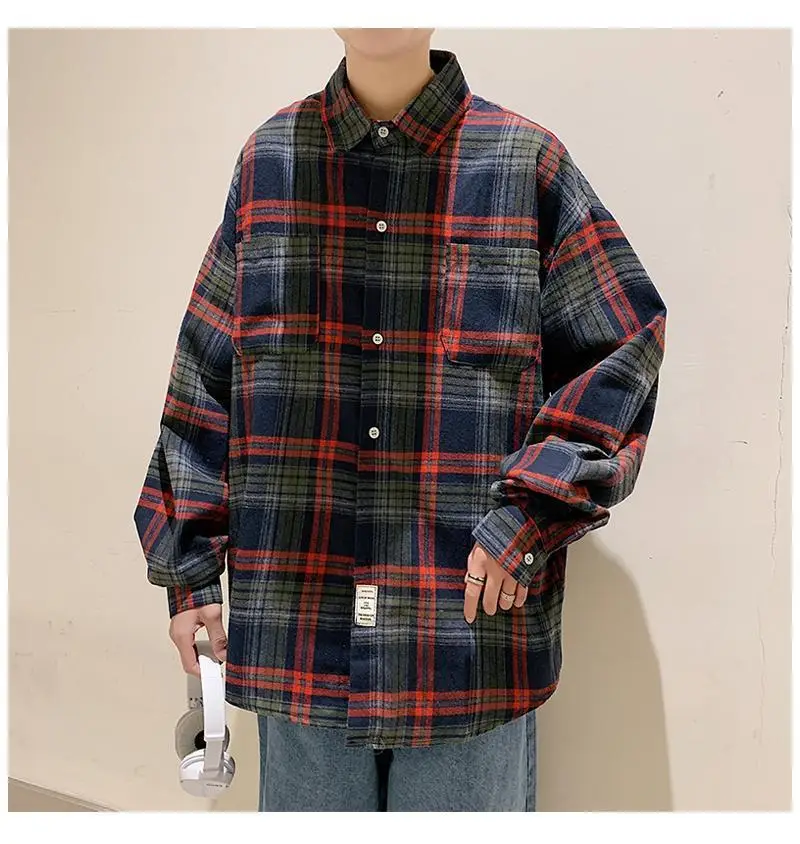 Men's Plaid Oversize Shirt with Salt Coat Design — feature 11