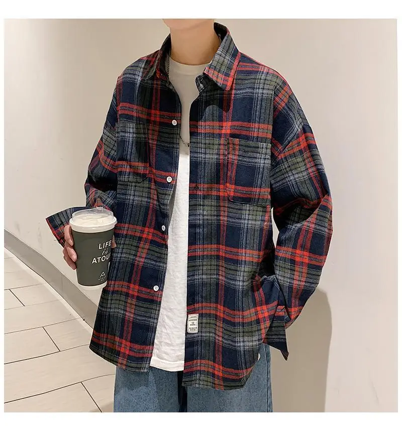Men's Plaid Oversize Shirt with Salt Coat Design — feature 12