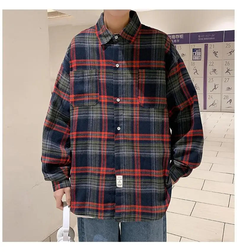 Men's Plaid Oversize Shirt with Salt Coat Design — feature 13