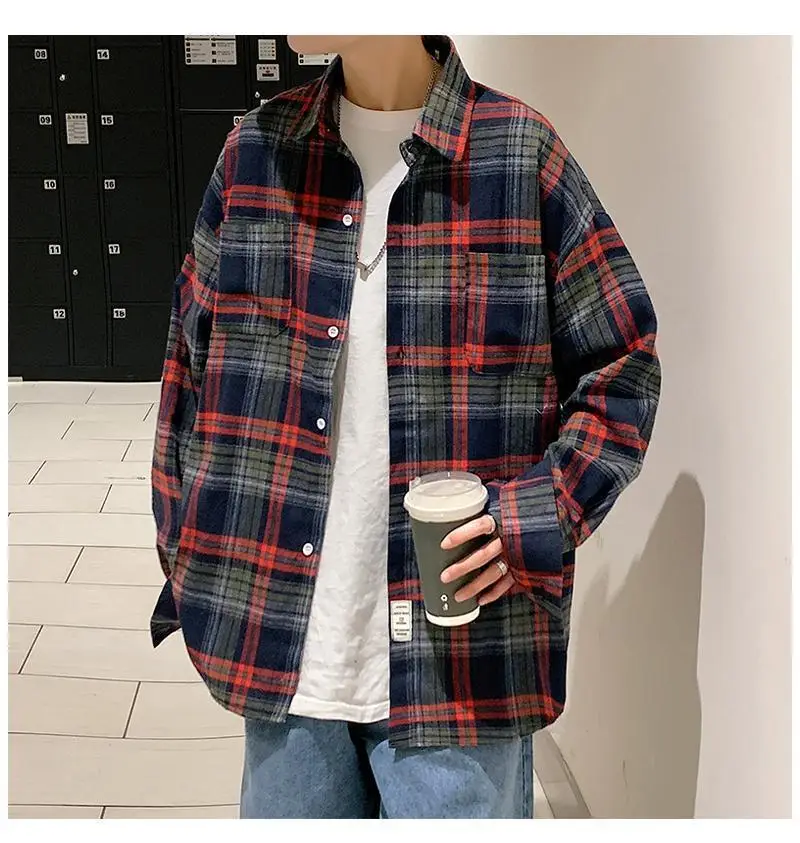 Men's Plaid Oversize Shirt with Salt Coat Design — feature 15